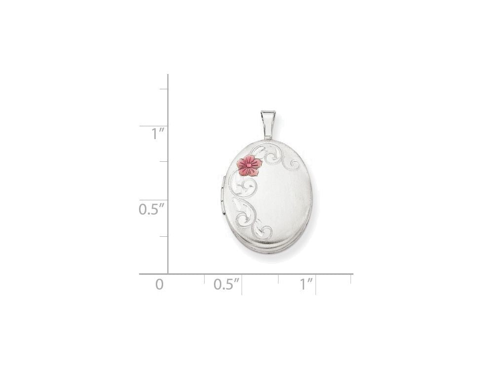 FJC Finejewelers Sterling Silver With Enamel Flowers 19mm Oval Locket Necklace