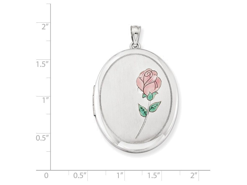 FJC Finejewelers Sterling Silver W/ Enamel Rose 34mm Oval Locket Necklace