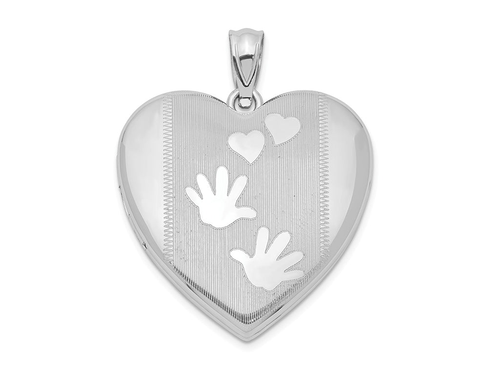 FJC Finejewelers Sterling Silver Rhodium-plated Handprints Heart Locket Pendant Necklace 18 inch chain included
