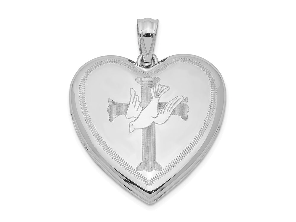 FJC Finejewelers Sterling Silver Rhodium-plated Dove With Cross Heart Locket Pendant Necklace 18 inch chain included