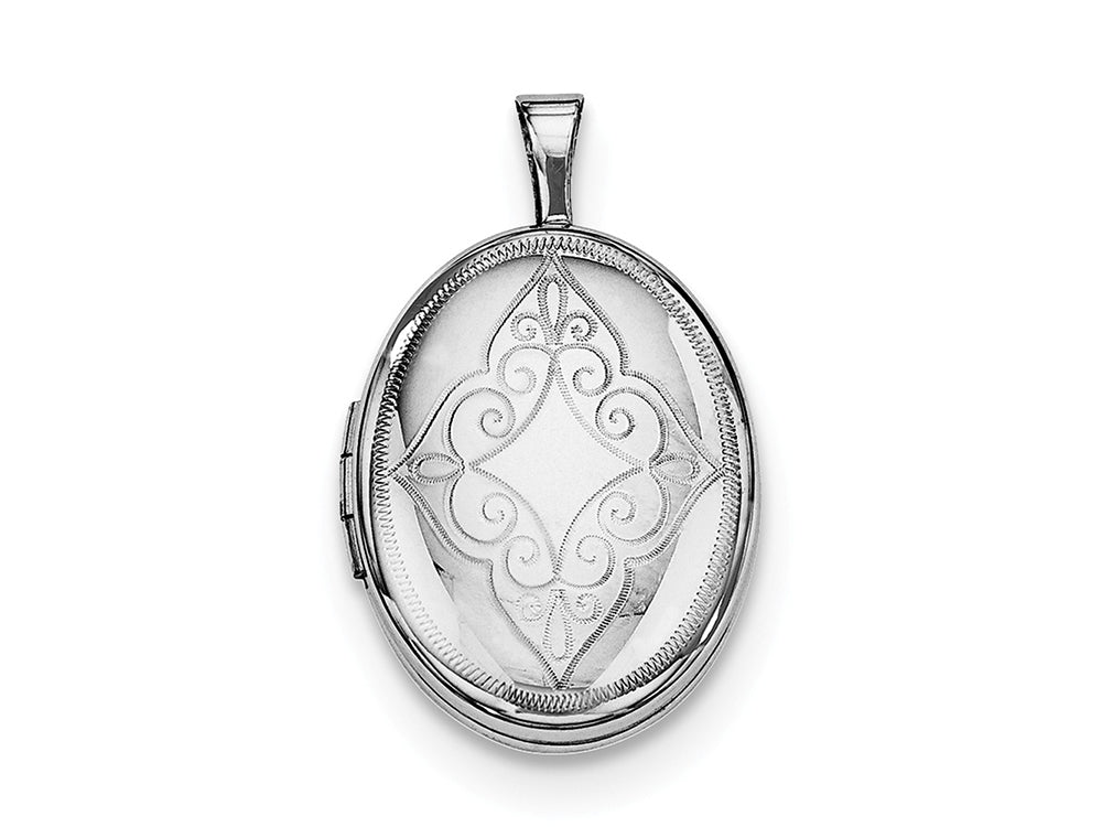 FJC Finejewelers Sterling Silver Rhodium-plated Scroll Oval Locket Pendant Necklace 18 inch chain included