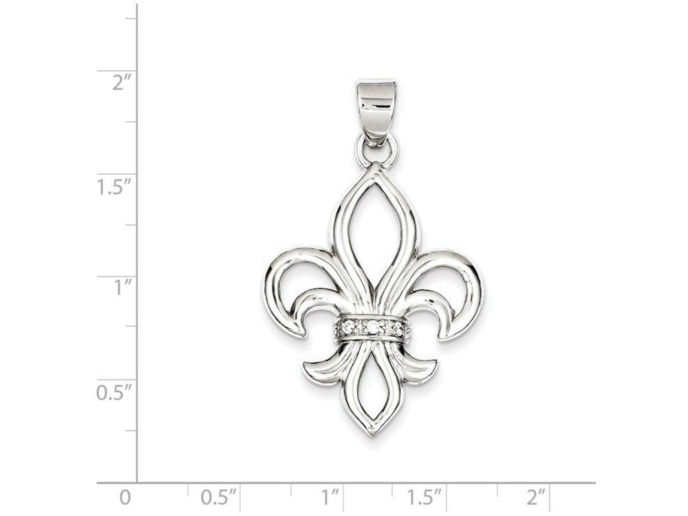 FJC Finejewelers Sterling Silver Cubic Zirconia Fleur De Lis Pendant Necklace - Chain Included