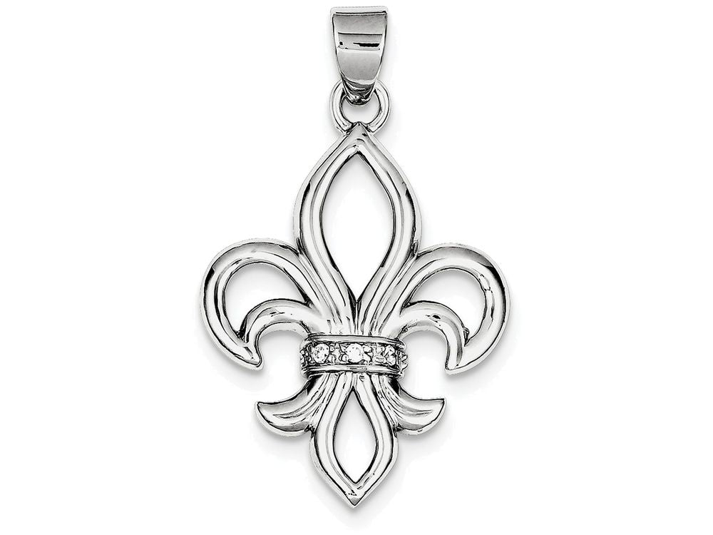FJC Finejewelers Sterling Silver Cubic Zirconia Fleur De Lis Pendant Necklace - Chain Included