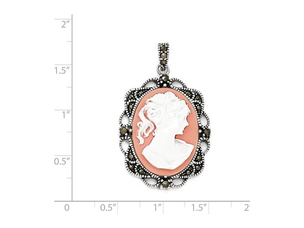FJC Finejewelers Sterling Silver Marcasite Cameo Pendant Necklace - Chain Included