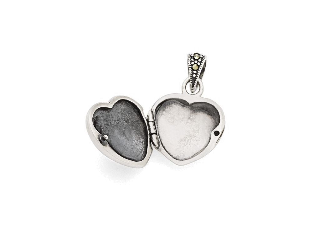 FJC Finejewelers Sterling Silver Red Enamel and Marcasite Heart Locket Necklace