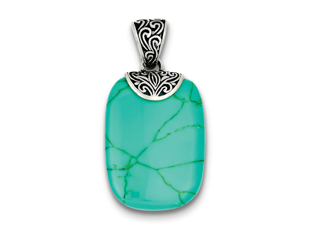 FJC Finejewelers Sterling Silver Antiqued Turquoise Pendant Necklace - Chain Included
