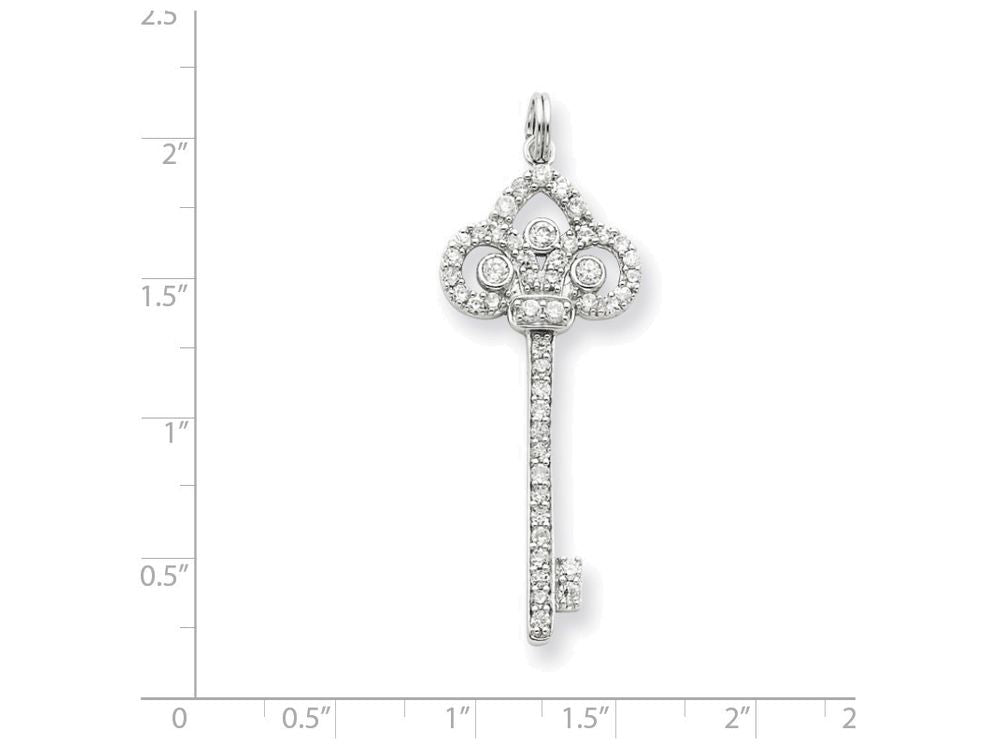 FJC Finejewelers Sterling Silver And Cubic Zirconia Key Pendant Necklace - Chain Included