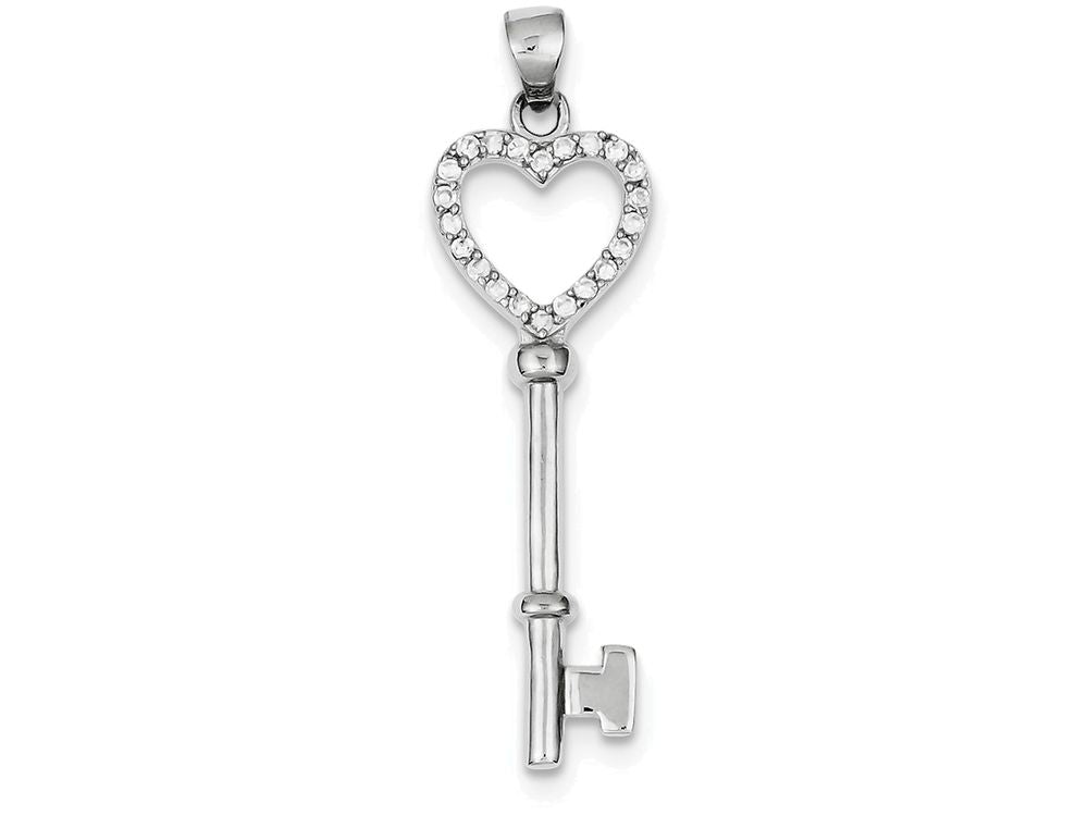 FJC Finejewelers Sterling Silver Cubic Zirconia Heart Key Pendant Necklace - Chain Included