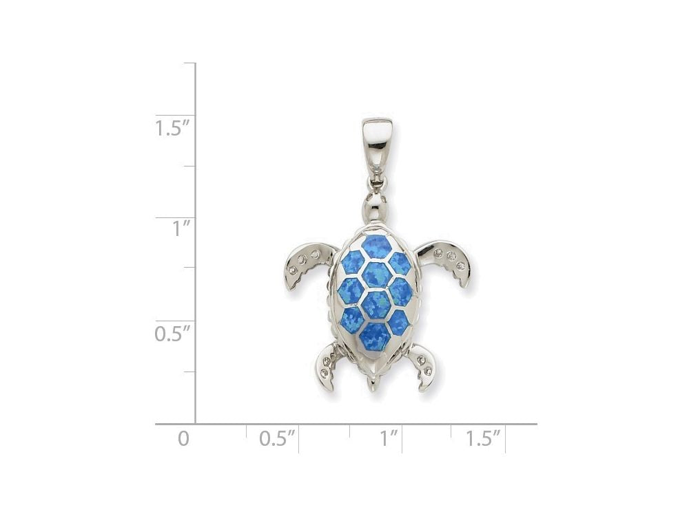 FJC Finejewelers Sterling Silver Created Blue Opal Inlay and Cubic Zirconia Tortoise Pendant Necklace - Chain Included