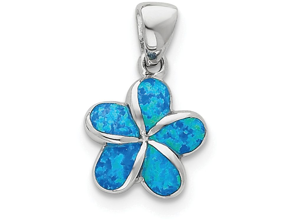 FJC Finejewelers Sterling Silver Created Blue Inlay Opal Flower Pendant Necklace - Chain Included