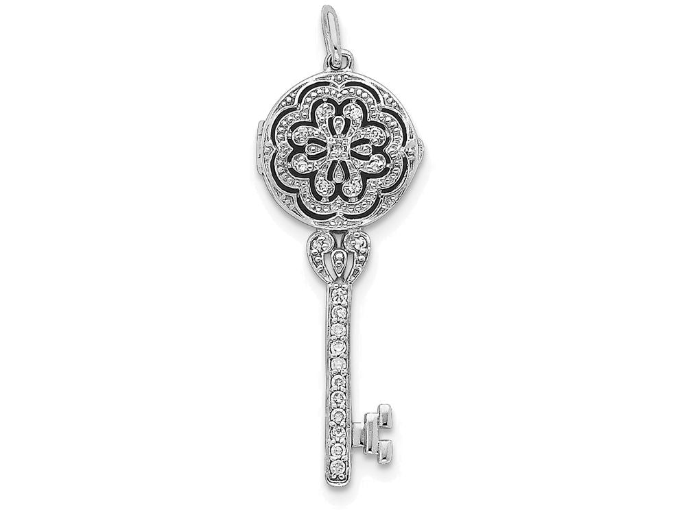 FJC Finejewelers Sterling Silver Cubic Zirconia Key Locket Necklace