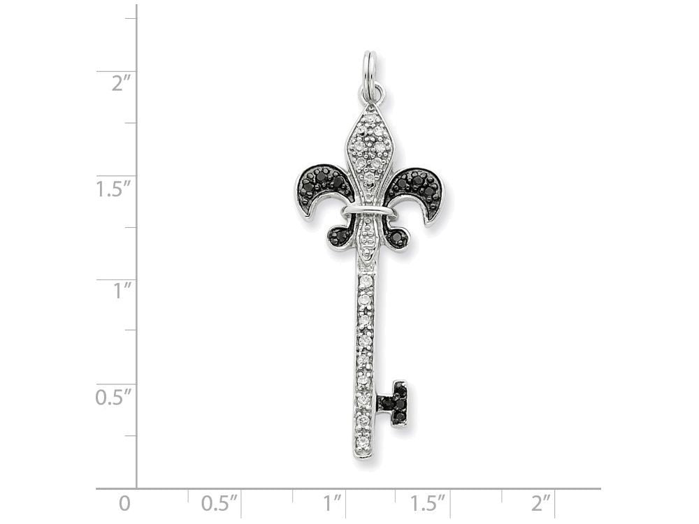 FJC Finejewelers Sterling Silver Black and White Cubic Zirconia Fleur De Lis Key Pendant Necklace - Chain Included