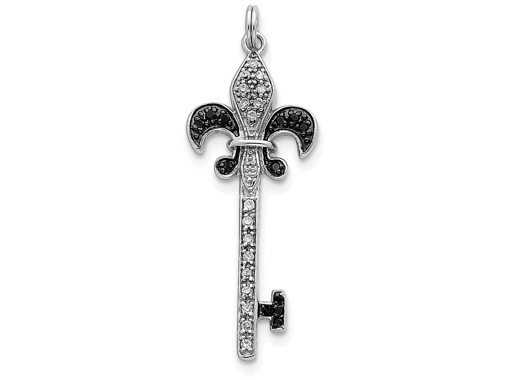 FJC Finejewelers Sterling Silver Black and White Cubic Zirconia Fleur De Lis Key Pendant Necklace - Chain Included