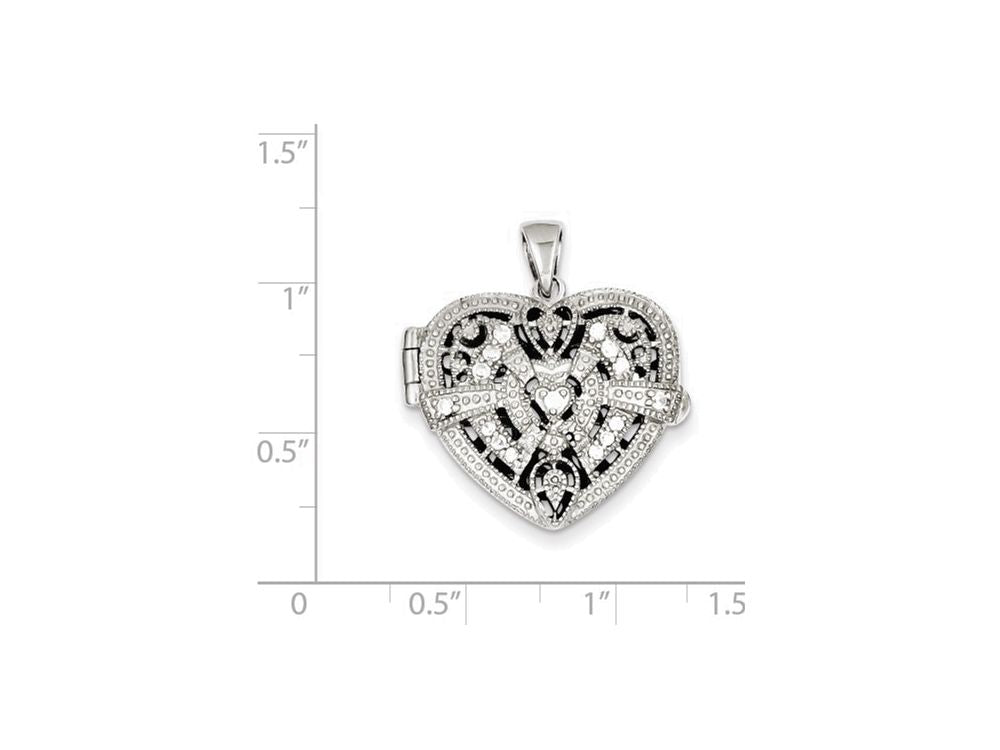 FJC Finejewelers Sterling Silver Cubic Zirconia Design Heart Locket Pendant Necklace - Chain Included