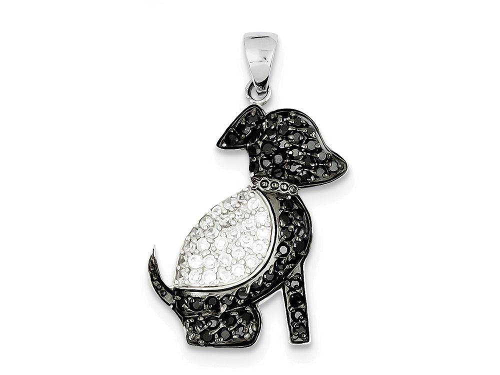 FJC Finejewelers Sterling Silver Black And Clear Cubic Zirconia Dog Pendant Necklace - Chain Included