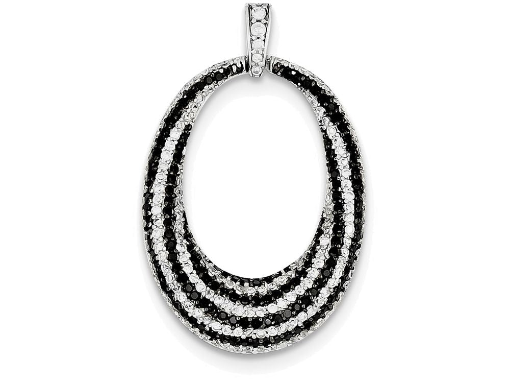 FJC Finejewelers Sterling Silver Black And White Cubic Zirconia Open Oval Fancy Pendant Necklace - Chain Included