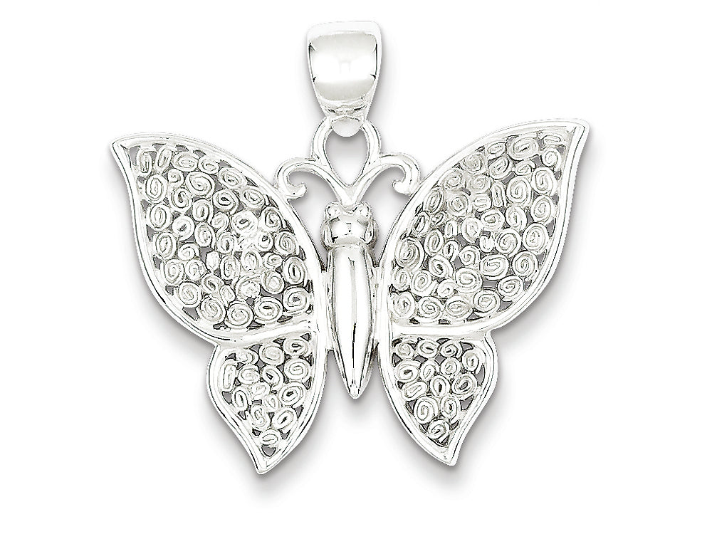 FJC Finejewelers Sterling Silver Polished and Textured Butterfly Pendant Necklace - Chain Included