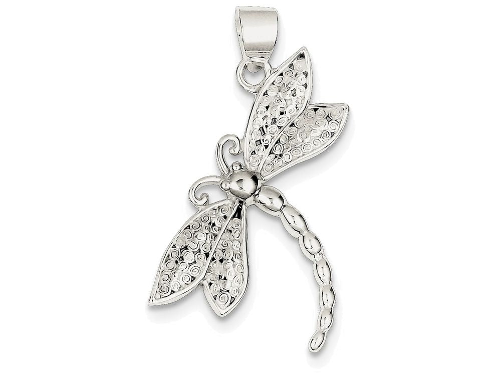 FJC Finejewelers Sterling Silver Polished and Textured Dragonfly Pendant Necklace - Chain Included