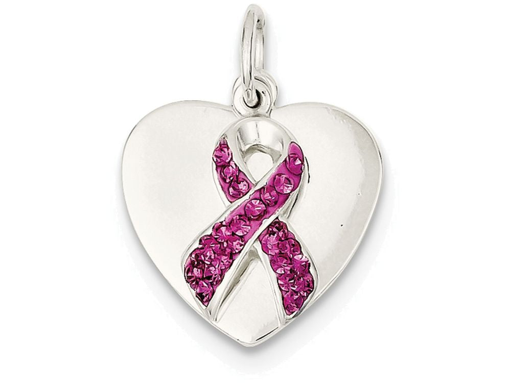 FJC Finejewelers Sterling Silver Stellux Pink Awareness Ribbon W/ Heart Pendant Necklace - Chain Included