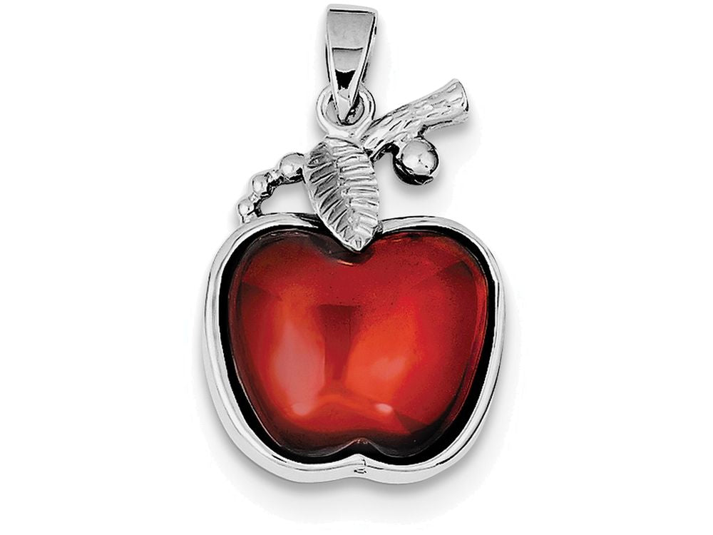 FJC Finejewelers Sterling Silver Red Cubic Zirconia Cabochon Apple Pendant Necklace - Chain Included