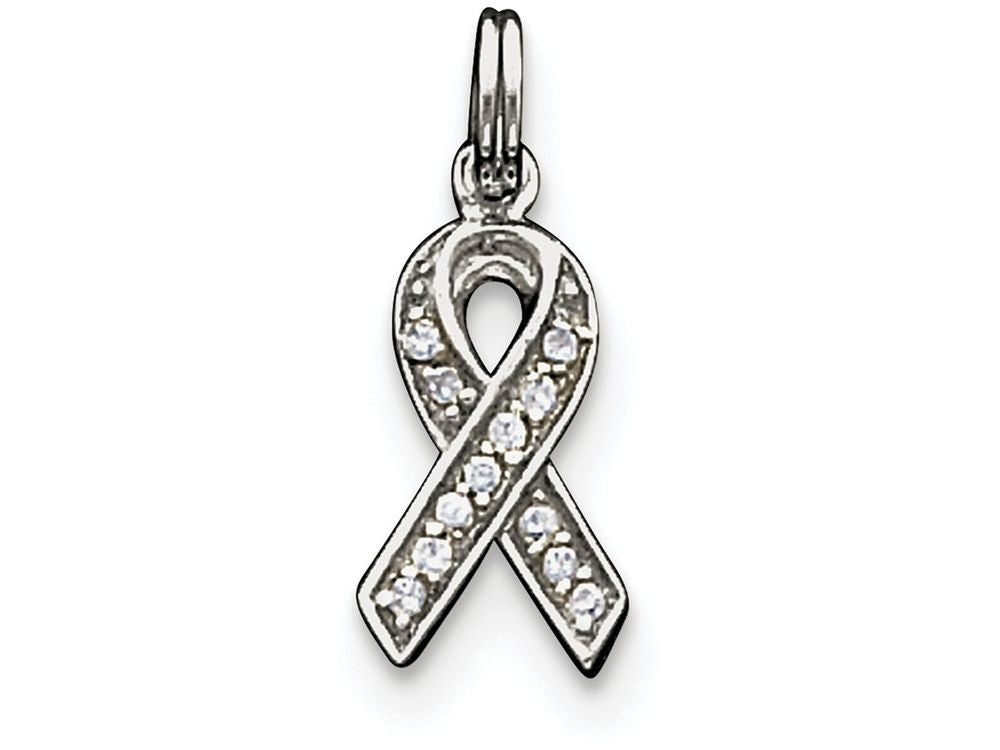 FJC Finejewelers Sterling Silver Cubic Zirconia Awareness Ribbon Pendant Necklace - Chain Included