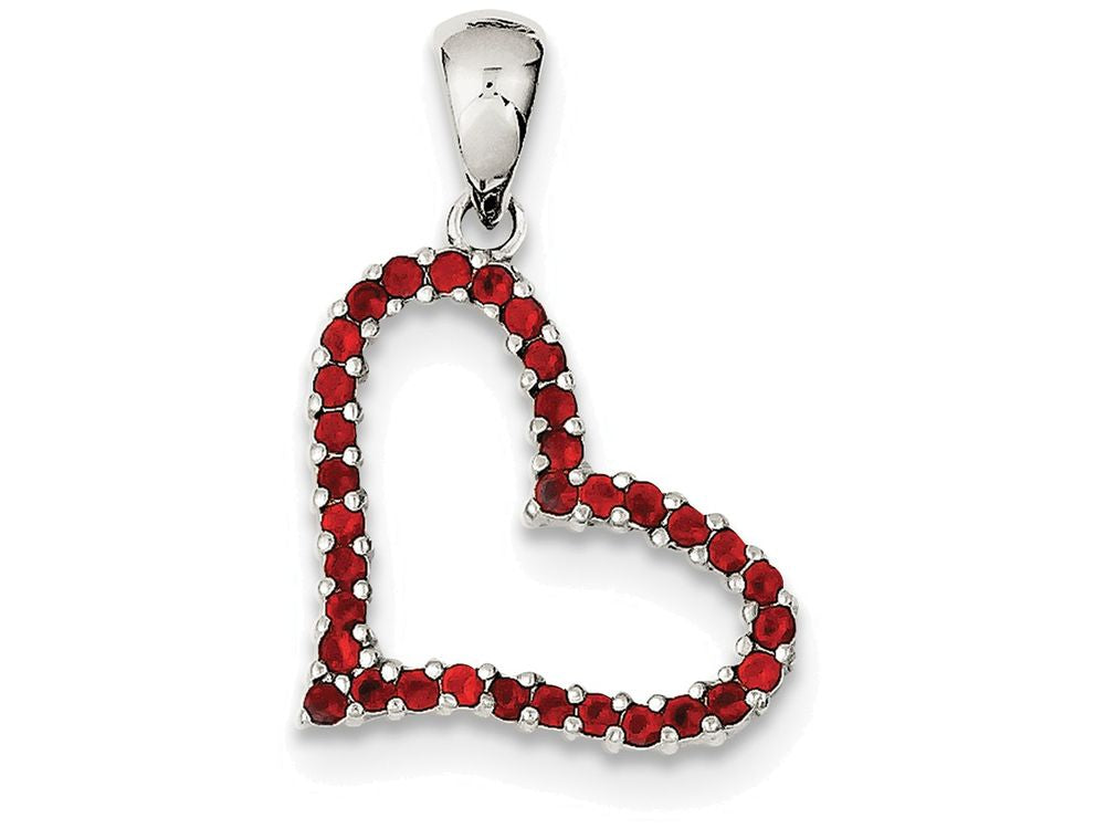 FJC Finejewelers Sterling Silver Red Cubic Zirconia Heart Pendant Necklace - Chain Included