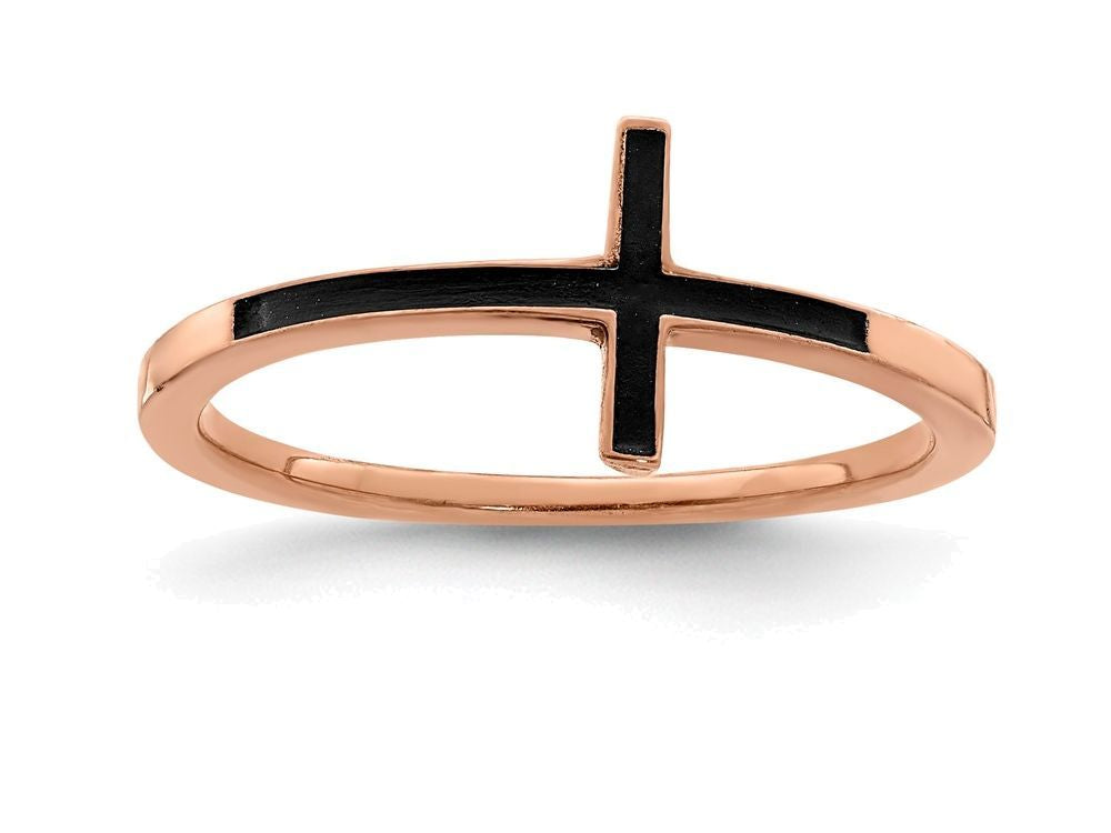 FJC Finejewelers Sterling Silver Rose Plated Antiqued Sideways Cross Ring