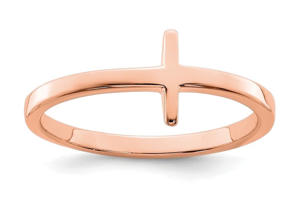 FJC Finejewelers Sterling Silver Rose Plated Sideways Cross Ring