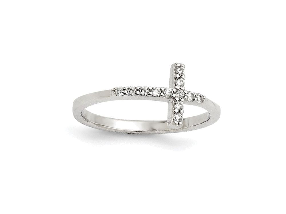 FJC Finejewelers Sterling Silver With CZ Sideways Cross Ring