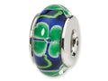 Reflections Sterling Silver Blue with Clover Hand-blown Glass Bead / Charm