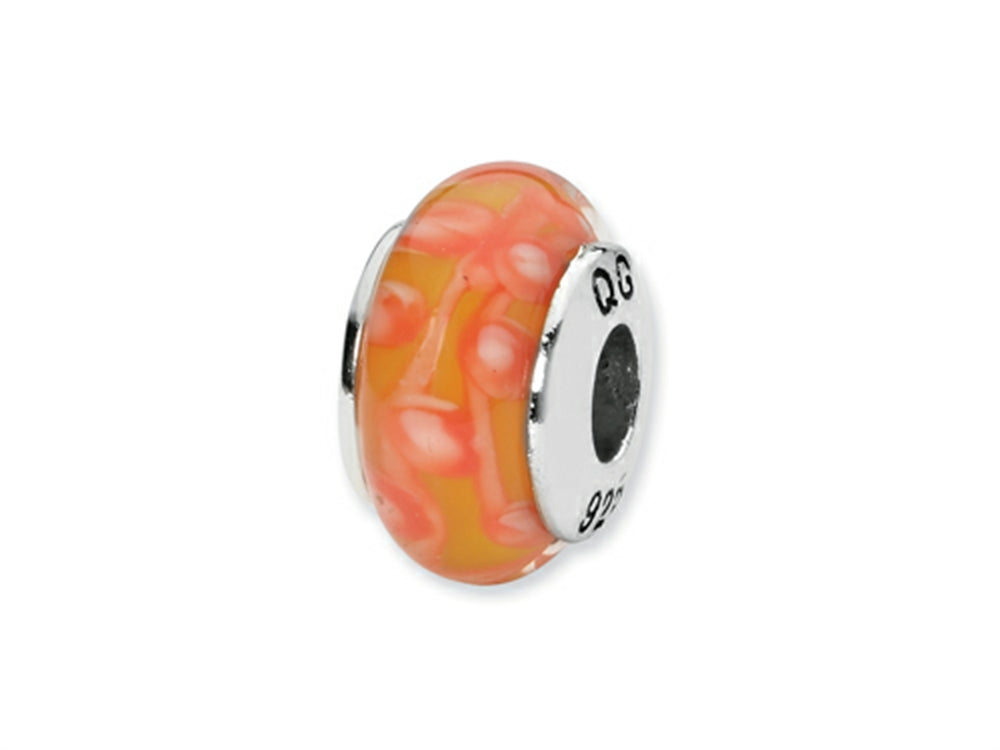 Reflections Sterling Silver Orange/White Spots Hand-blown Glass Bead / Charm