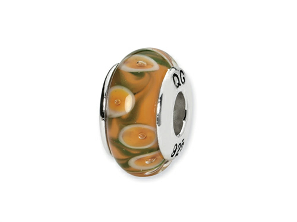 Reflections Sterling Silver Orange/Green Hand-blown Glass Bead / Charm