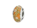 Reflections Sterling Silver Orange/White Floral Hand-blown Glass Bead / Charm