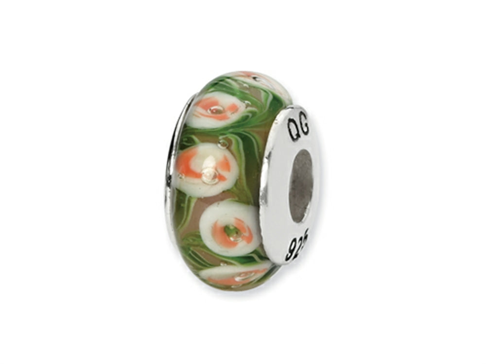 Reflections Sterling Silver Green/Orange Hand-blown Glass Bead / Charm