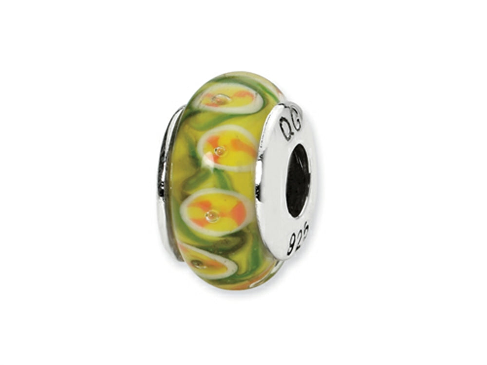 Reflections Sterling Silver Yellow/Red Floral Hand-blown Glass Bead / Charm