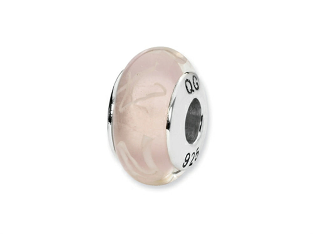 Reflections Sterling Silver Pink/White Scribbles Hand-blown Glass Bead / Charm