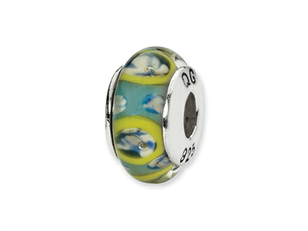 Reflections Sterling Silver Blue/Green Circles Hand-blown Glass Bead / Charm