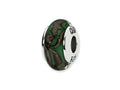 Reflections Sterling Silver Green/Tan Swirl Hand-blown Glass Bead / Charm