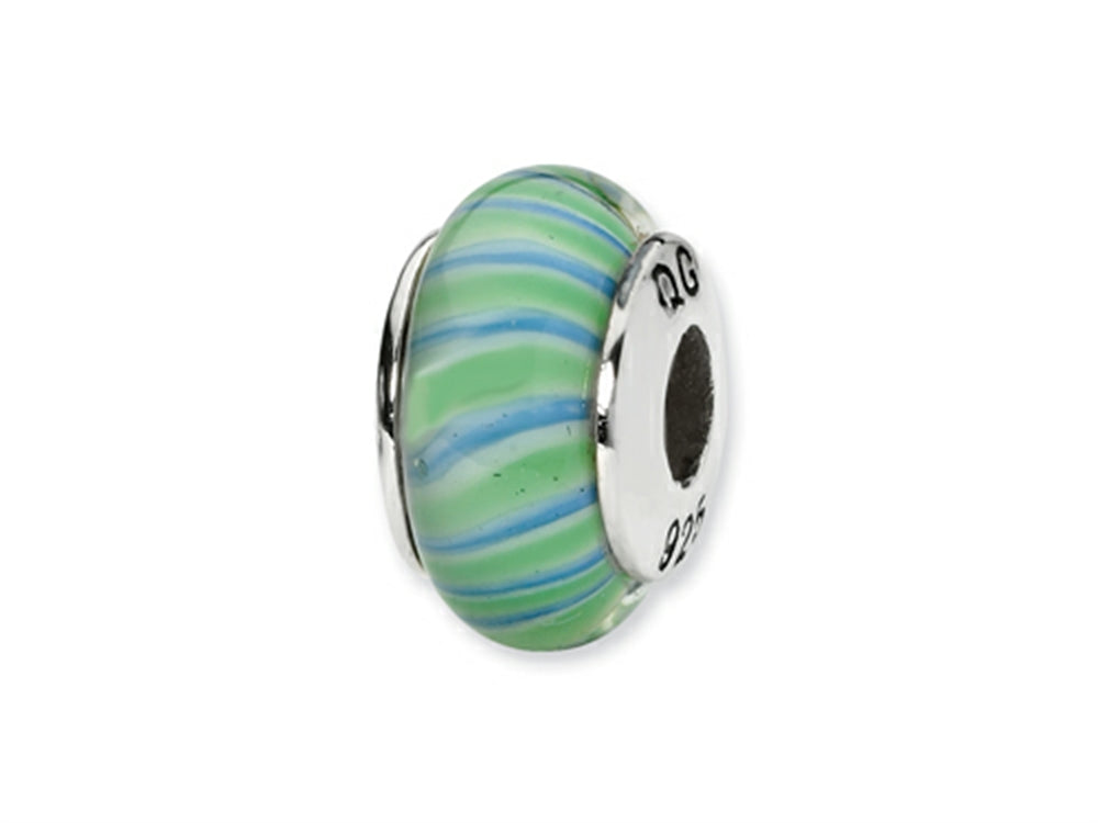 Reflections Sterling Silver Green/Blue Swirl Hand-blown Glass Bead / Charm