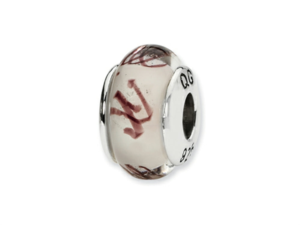 Reflections Sterling Silver White/Plum Scribbles Hand-blown Glass Bead / Charm