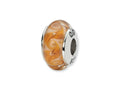 Reflections Sterling Silver White/Brown Swirl Hand-blown Glass Bead / Charm