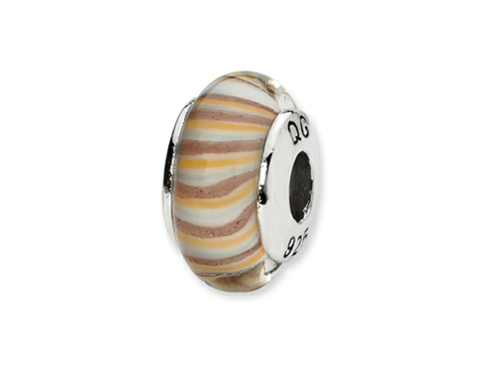 Reflections Sterling Silver Blue/Mauve/Orange Hand-blown Glass Bead / Charm