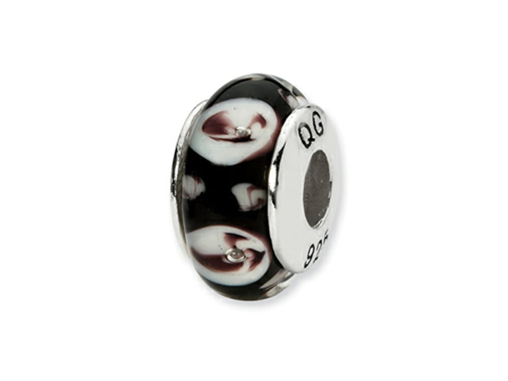 Reflections Sterling Silver Black/Purple Floral Hand-blown Glass Bead / Charm