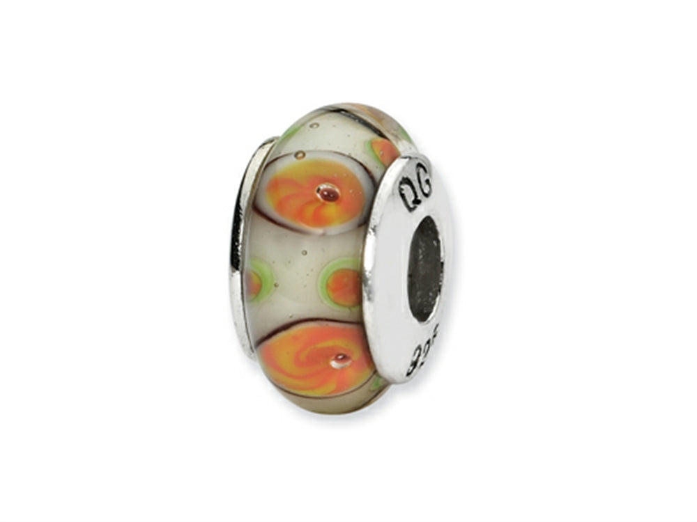 Reflections Sterling Silver White/Orange Hand-blown Glass Bead / Charm