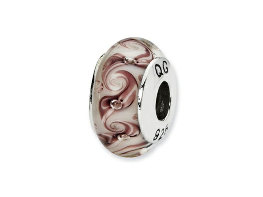 Reflections Sterling Silver White/Mauve Swirl Hand-blown Glass Bead / Charm