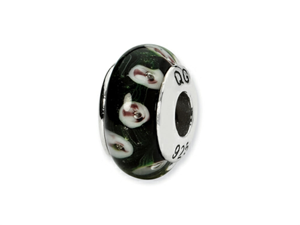 Reflections Sterling Silver Black/Purple Floral Hand-blown Glass Bead / Charm