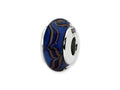 Reflections Sterling Silver Blue/Tan Swirl Hand-blown Glass Bead / Charm