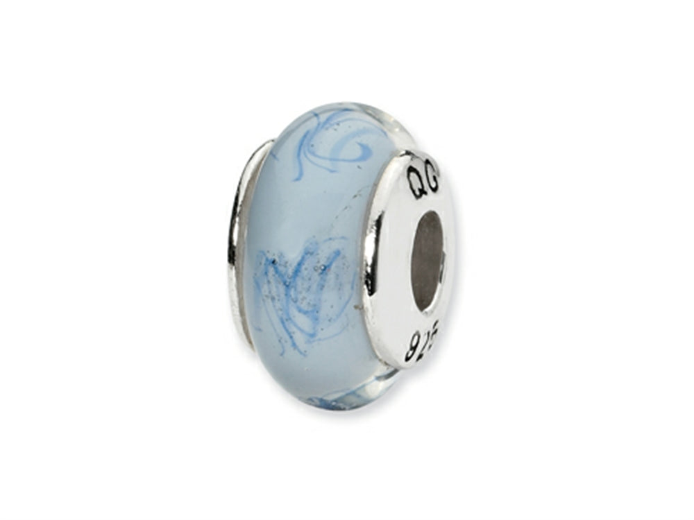 Reflections Sterling Silver White/Blue Scribble Hand-blown Glass Bead / Charm