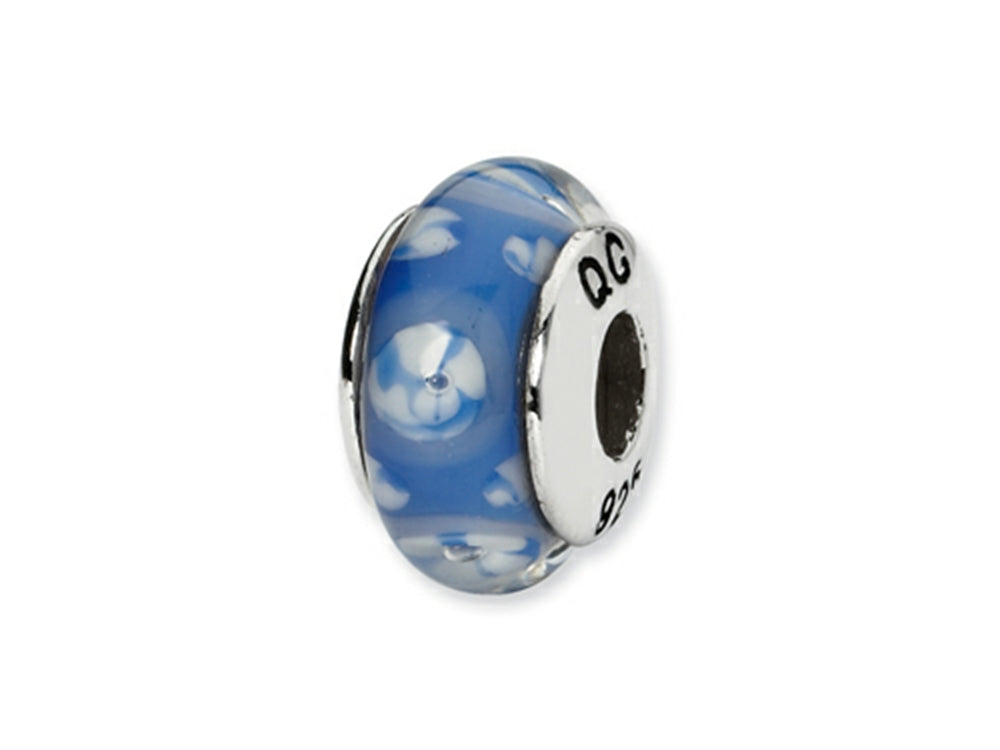 Reflections Sterling Silver Blue/White Floral Hand-blown Glass Bead / Charm