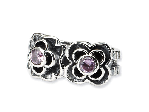 Reflections Sterling Silver Pink CZ Connector Bead / Charm